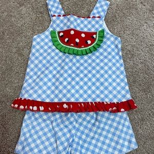 Toddler Girl Watermelon Shorts Outfit.